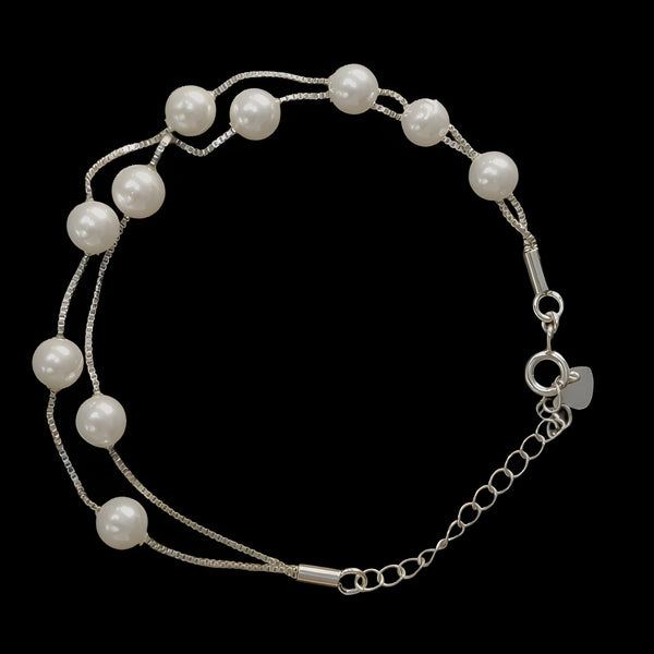 92.5 Sterling Silver Double Line Pearl Bracelet