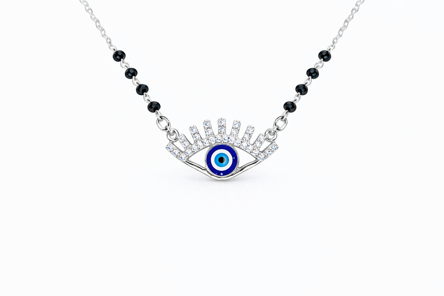 Silver Glimmer Evil Eye Mangalsutra