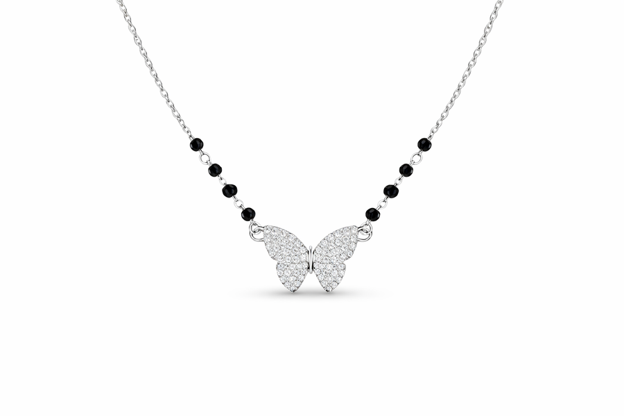 Silver Full stones Butterfly Mangalsutra