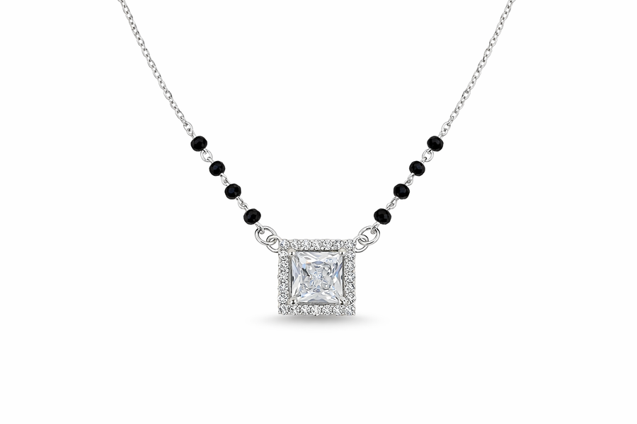 Silver solitaire square  Mangalsutra