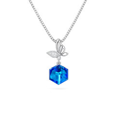 Silver Butterfly Blue crystal Chain Pendant