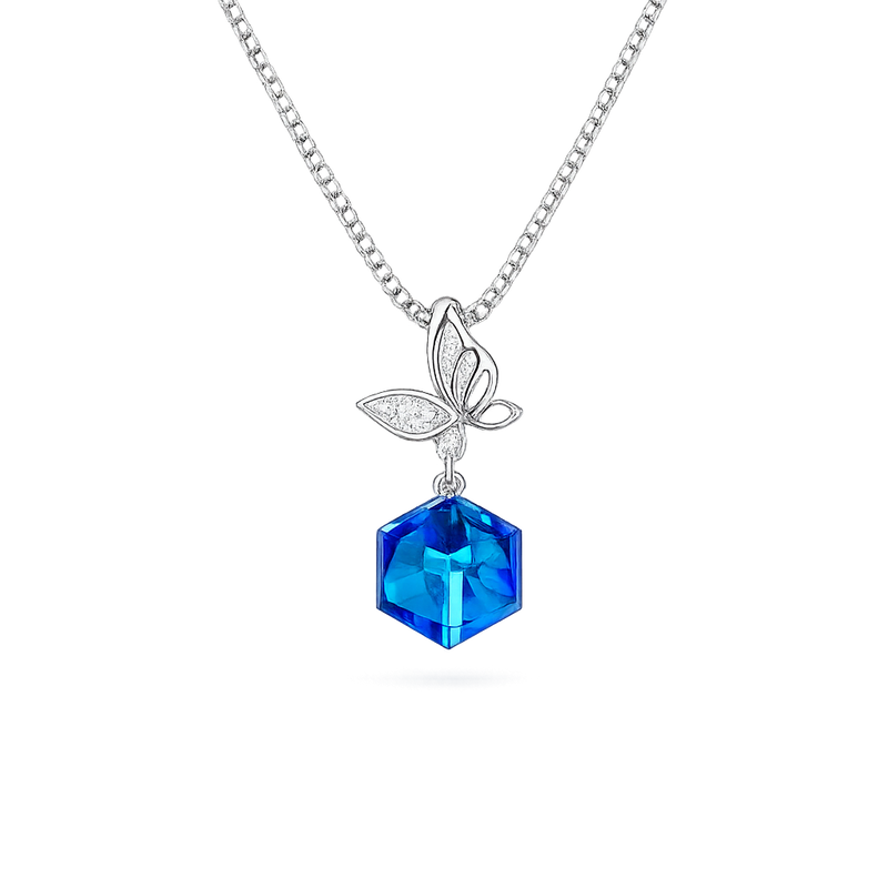 Silver Butterfly Blue crystal Chain Pendant