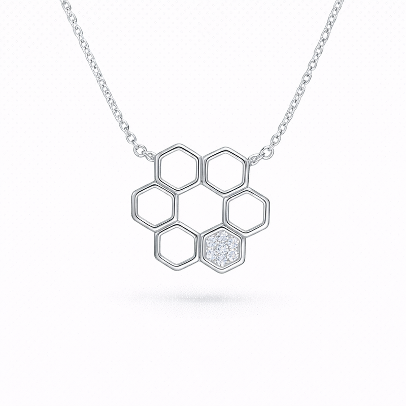 Silver Elegant Hexagon CZ Chain Pendant