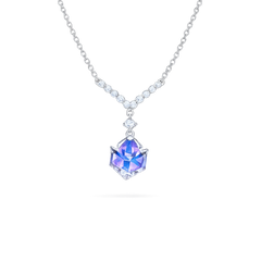 Silver V-Shape CZ Pendant with White Blue Crystal  Minimal Neck