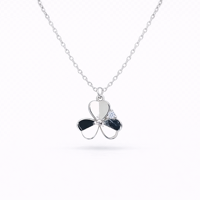 Silver Triple Heart Flower Chain Pendant Necklace