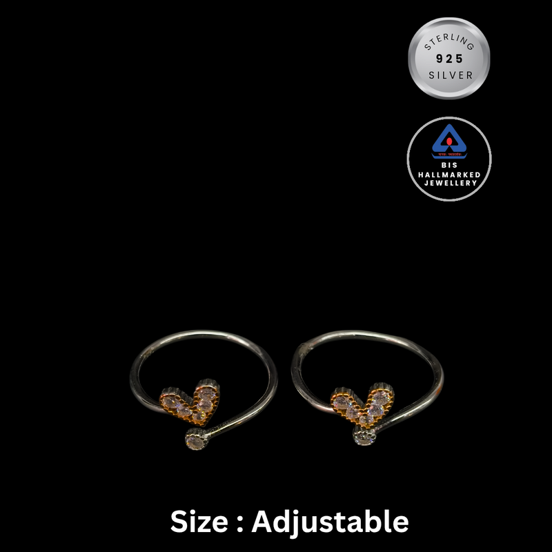 92.5 Sterling Silver Radiant Heart & Solitaire Toe Rings