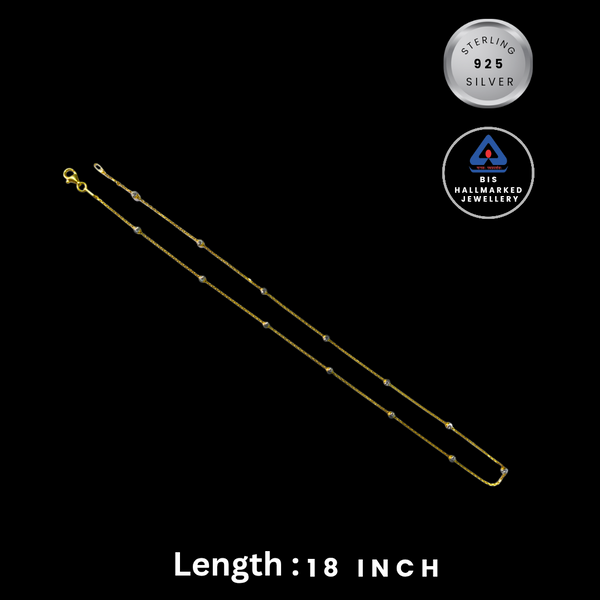 92.5 Sterling Silver Dual-Tone Bead Station Chain
