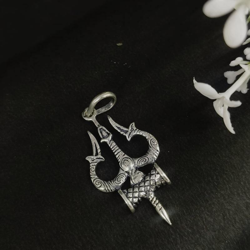 92.5 Trishul Pendant – Silver Tone Lord Shiva Trident