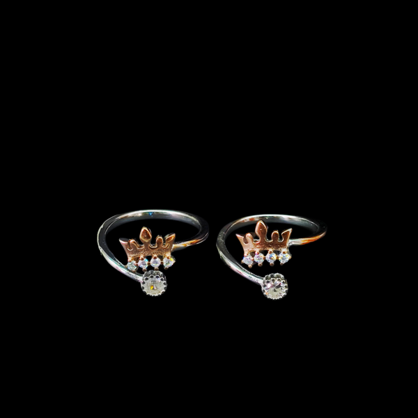 92.5 Sterling Silver Regal Crown & Solitaire Toe Rings