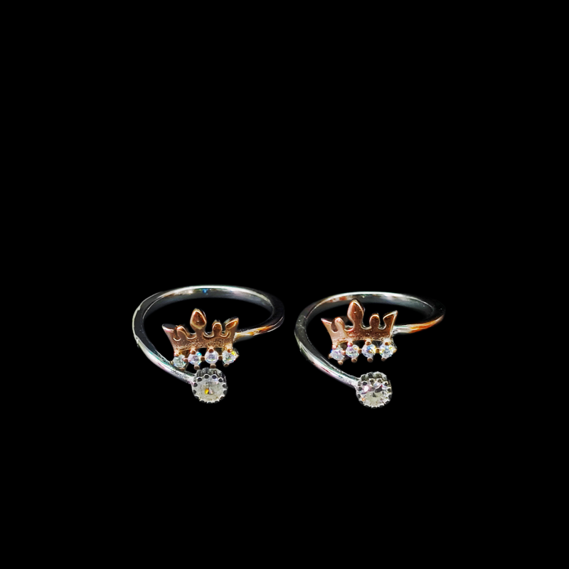 92.5 Sterling Silver Regal Crown & Solitaire Toe Rings