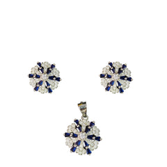 92.5 Sterling Silver Royal Blue Starburst Floral Jewelry Set