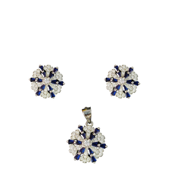 92.5 Sterling Silver Royal Blue Starburst Floral Jewelry Set