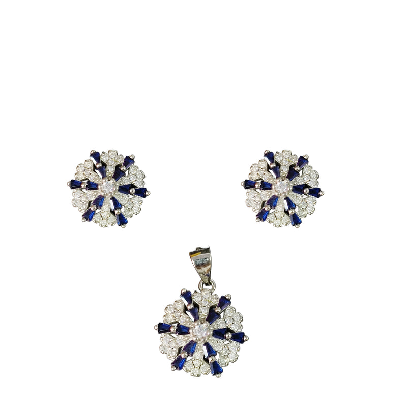 92.5 Sterling Silver Royal Blue Starburst Floral Jewelry Set