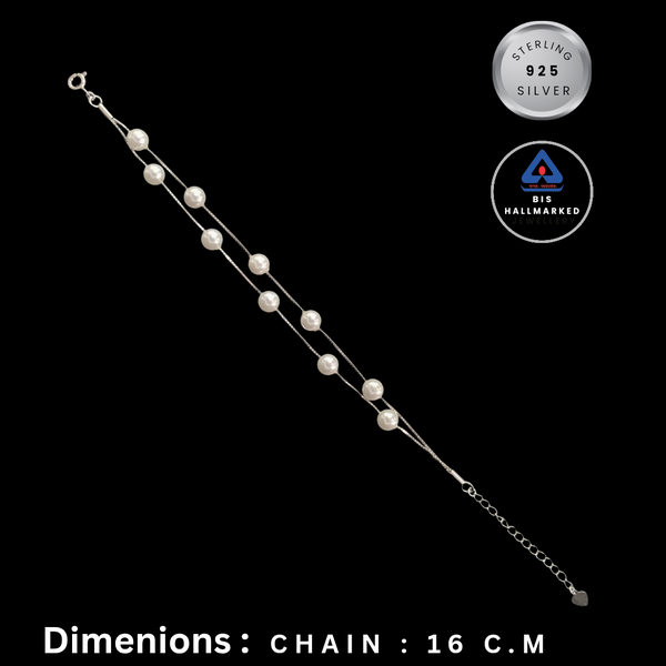 92.5 Sterling Silver Double Line Pearl Bracelet