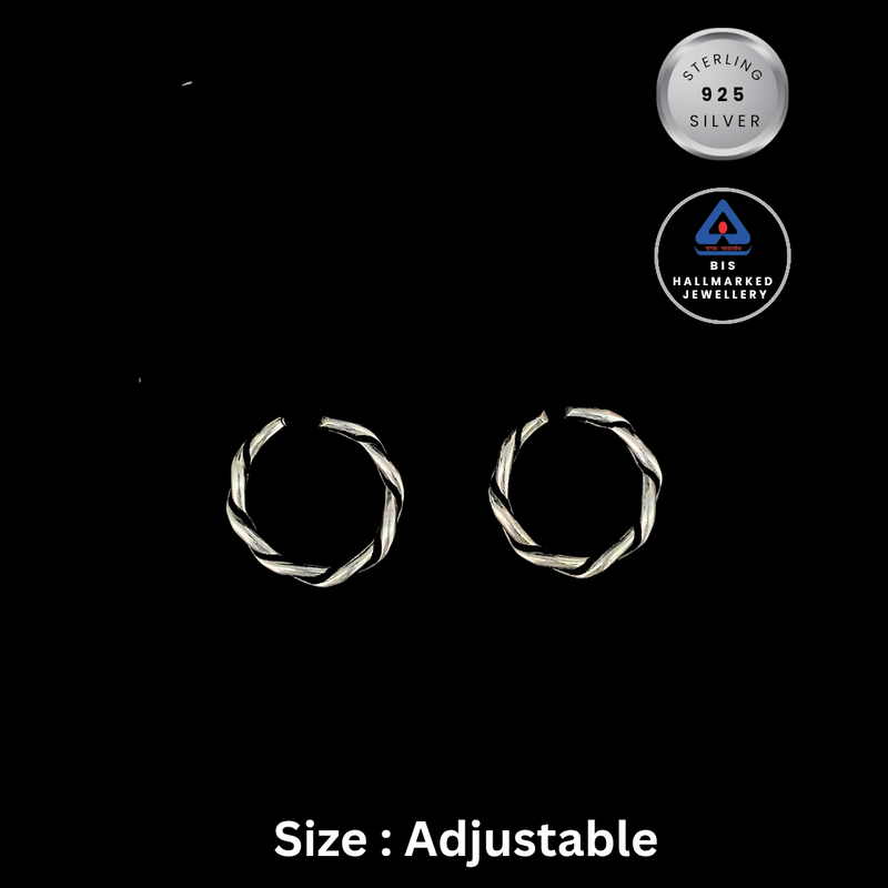 92.5 Sterling Silver Twisted Minimalist Toe Rings (Pair)