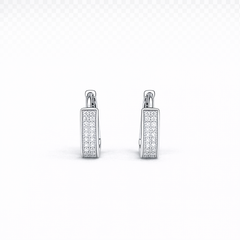Silver CZ Stone With Double  Line Earring