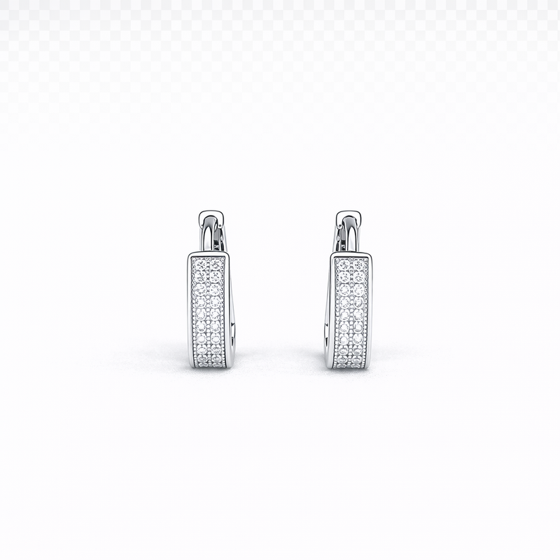 Silver CZ Stone With Double  Line Earring