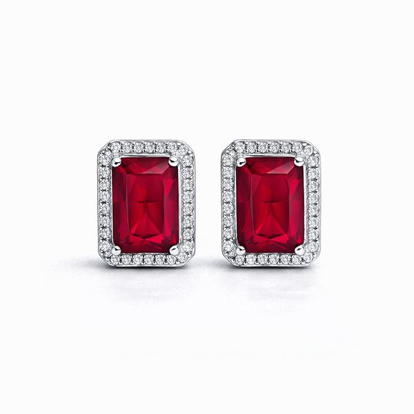 Silver CZ Stone With Square Ruby Solitaire Top